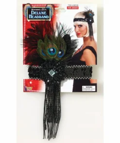 Forum Novelties Black 1920s Flapper Headband With Peacock Feather