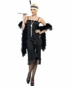 Smiffys 1920's Simple Black Slip Flapper Costume Ladiesc