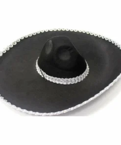 JD Party Sombrero - Black With Silver Rim