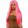 Tomfoolery 33" Long Straight Center Part Wig - Neon Pink 2 Tomfoolery 33" Long Straight Center Part Wig - Neon Pink