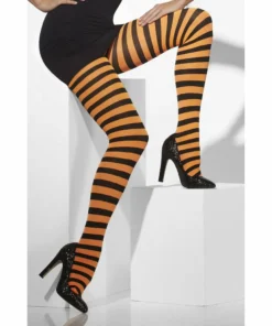 Smiffys Orange And Black Striped Opaque Tights