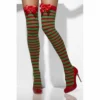 Smiffys Red And Green Striped Opaque Hold Ups