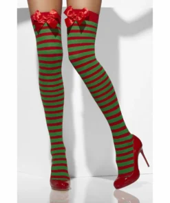 Smiffys Red And Green Striped Opaque Hold Ups