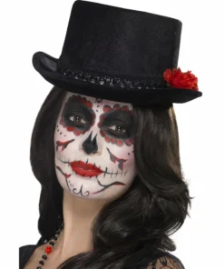 Smiffys Day Of The Dead Top Hat, Black With Roses