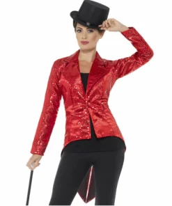 Smiffys Circus & Clowns Red Sequin Tailcoat Jacket - Womens