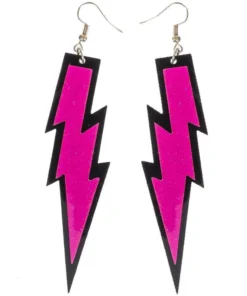 Allen Trading 1980's Glittery Neon 80's Lightning Bolt Earrings - Asst Colours