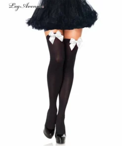 Tomfoolery Black Thigh Highs With White Bow Hosiery