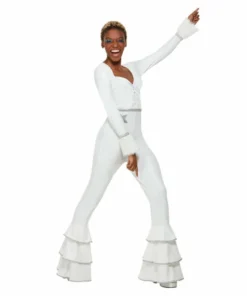 Smiffys 70s Deluxe Glam Jumpsuit Costume - White Ladiesc