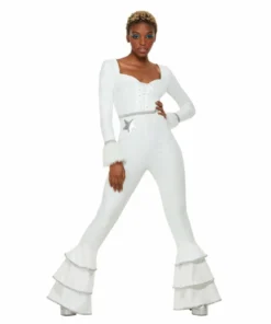 Smiffys 70s Deluxe Glam Jumpsuit Costume - White Ladiesc