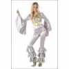 Disguise Costumes 70s Silver Disco Jumpsuit With Yellow Trim - Karnival