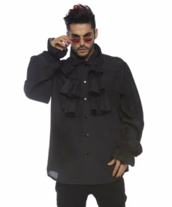 Tomfoolery Front Ruffle Black Shirt Mensc