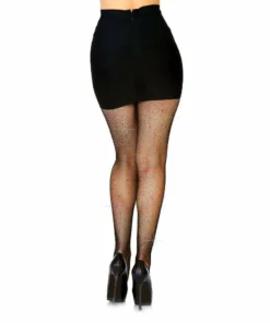 Tomfoolery Rhinestone Fishnet Tights - Black Hosiery