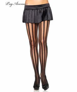 Tomfoolery Circus & Clowns Black Sheer Stocking With Opaque Vertical Stripes