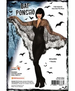Tomfoolery Ladiesc Bat & Spiderweb Lace Halloween Poncho - Dr Toms