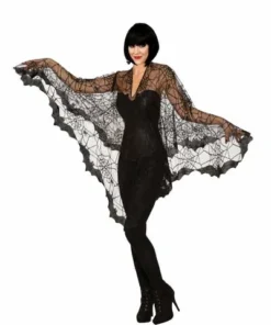 Tomfoolery Ladiesc Bat & Spiderweb Lace Halloween Poncho - Dr Toms