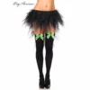 Tomfoolery Black Thigh Highs With Neon Green Bows Hosiery