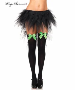 Tomfoolery Black Thigh Highs With Neon Green Bows Hosiery