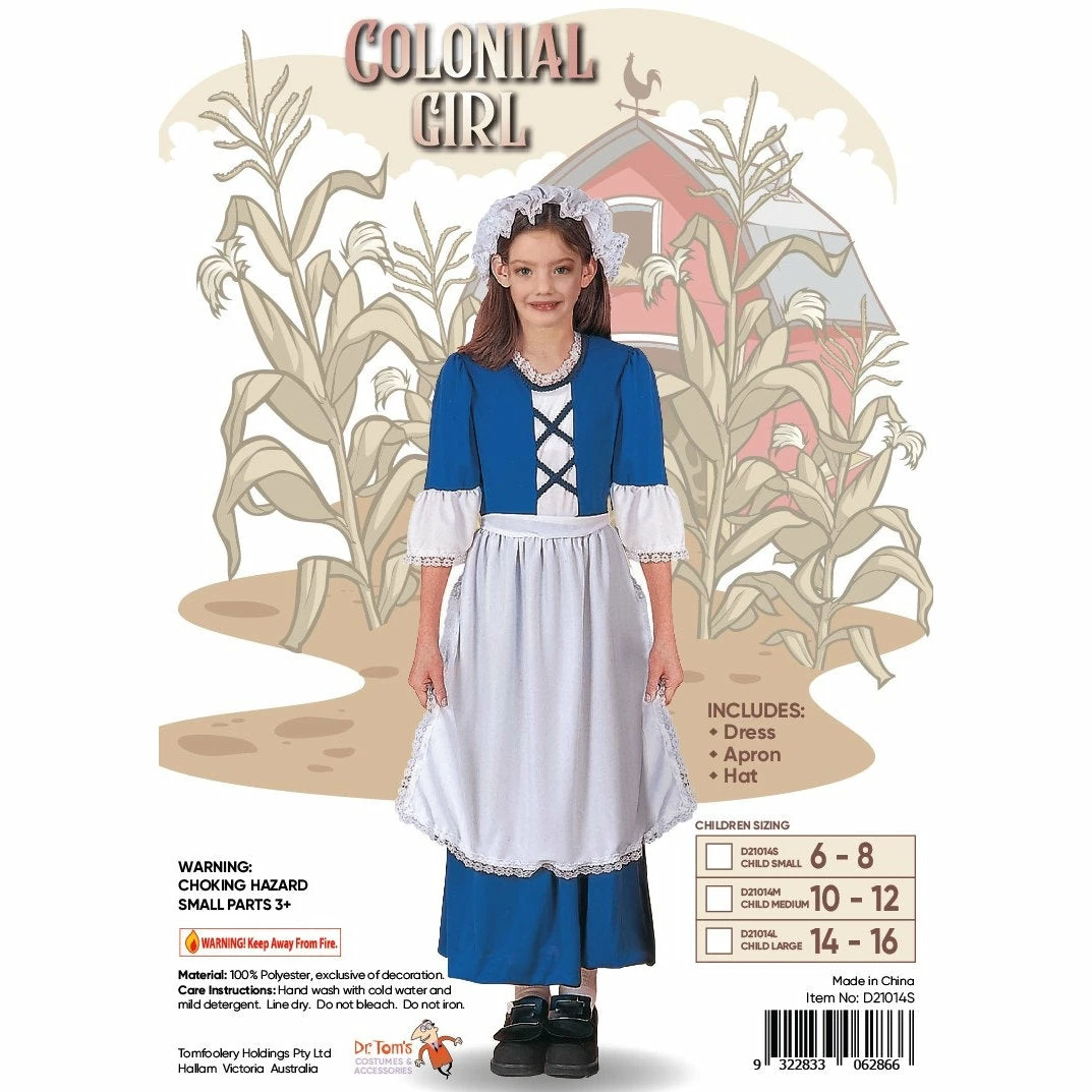 Tomfoolery Kids Colonial Girl Costume - Dr Toms Girls Costumes 3 Tomfoolery Kids Colonial Girl Costume - Dr Toms Girls Costumes