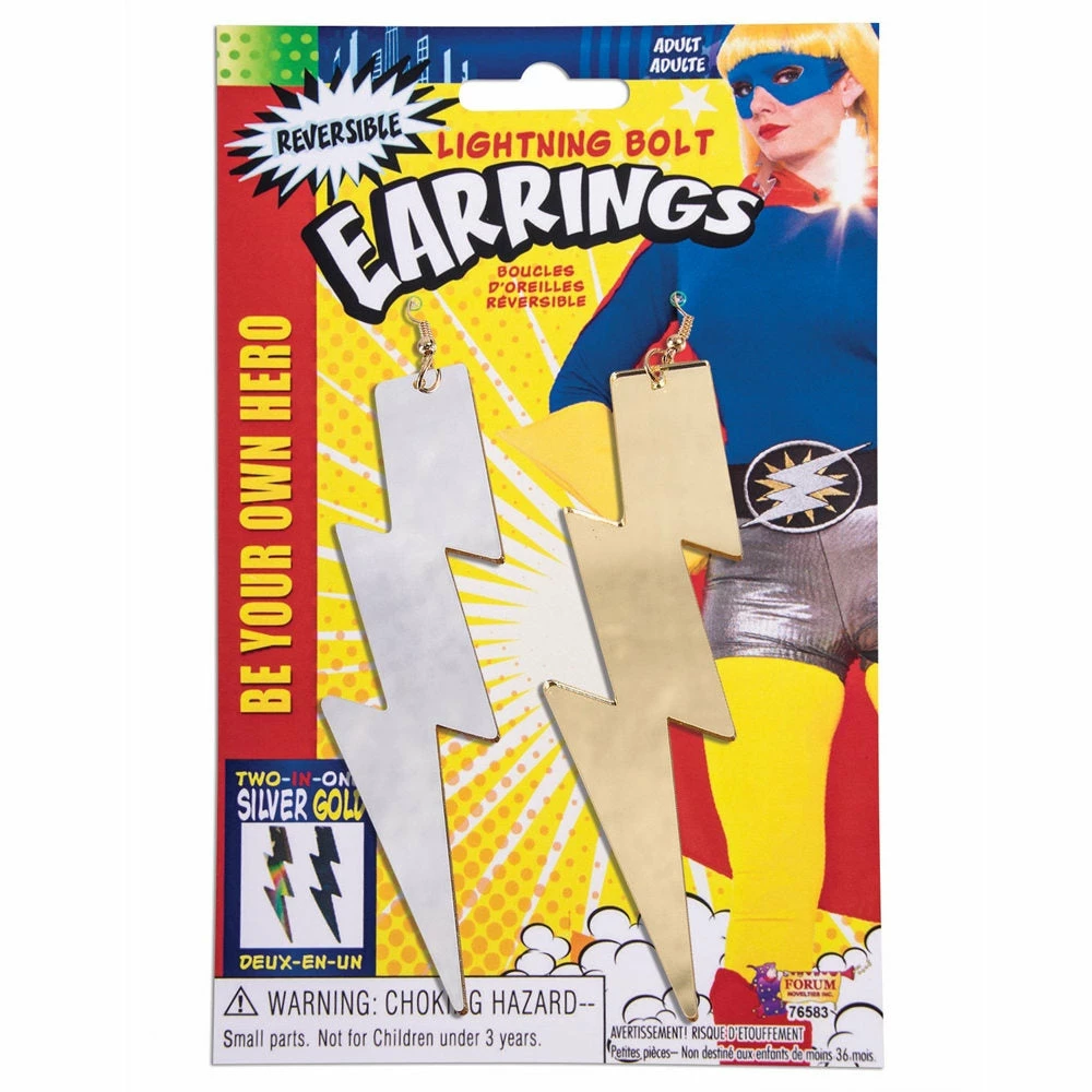 Forum Novelties 1980's Lightning Bolt Earrings In Gold & Silver 3 Forum Novelties 1980's Lightning Bolt Earrings In Gold & Silver