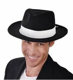 Tomfoolery Hats & Headwear Black Gangster Hat With White Band