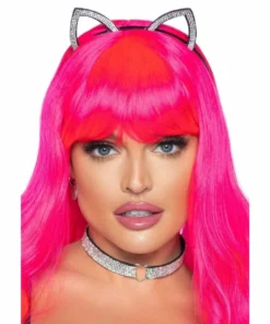 Tomfoolery Animals Rhinestone Cat Ear Headband & Choker - Leg Avenue