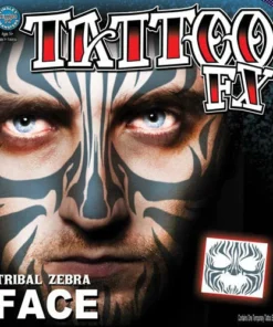 Carnival Products Tinsley FX Full Face Temp Tattoo - Tribal Zebra Face Tattoos