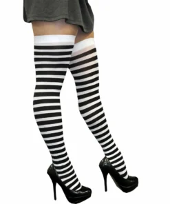 Swedia's Stripe Thigh High Stockings By Rebel Legs - Black & White, Red & White