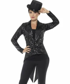 Smiffys Black Sequin Tailcoat Jacket