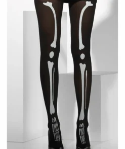 Smiffys Black Skeleton Print Opaque Tights