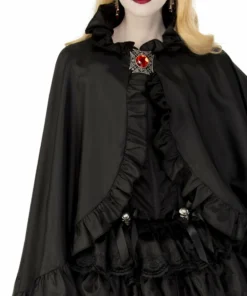 Rubie's Deerfield Black Satin Cape With Frill Trim - Adult Ladiesc