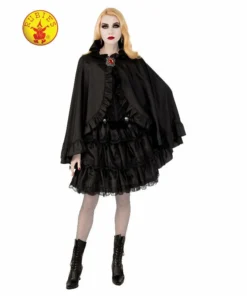 Rubie's Deerfield Black Satin Cape With Frill Trim - Adult Ladiesc