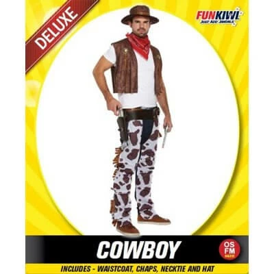 Allen Trading Mensc Cowboy Adult Costume With Cow Print Chaps & Vest 3 Allen Trading Mensc Cowboy Adult Costume With Cow Print Chaps & Vest