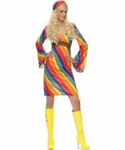 Smiffys 70s Rainbow Hippie Costume Ladiesc