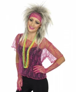 Smiffys 80s Lace Net Top, Gloves And Headband Set