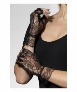 Smiffys Fingerless Lace Gloves - Black 1980's