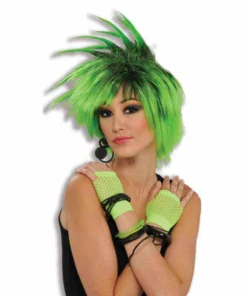 Forum Novelties 1980's Fingerless Fishnet Short Gloves - Green, Orange, Pink & Black