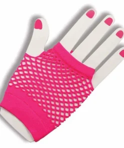 Forum Novelties 1980's Fingerless Fishnet Short Gloves - Green, Orange, Pink & Black