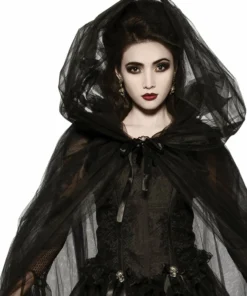 Rubie's Deerfield Ladiesc Hooded Cape Black Tulle Womens-Size Std