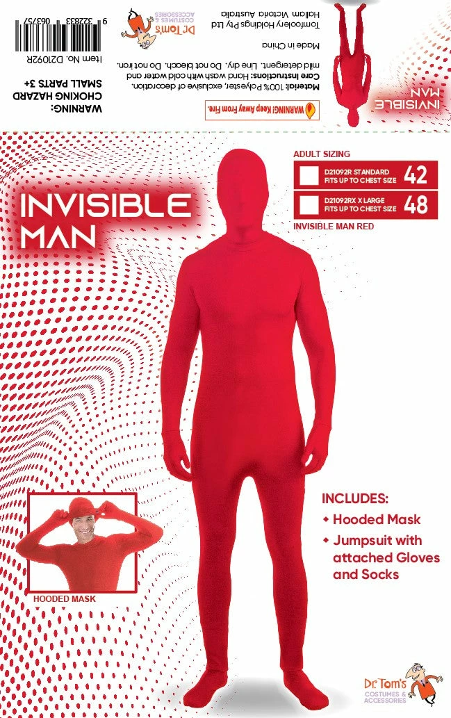 Tomfoolery Mensc Invisible Man Red Costume - Dr Toms 4 Tomfoolery Mensc Invisible Man Red Costume - Dr Toms