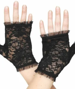 Tomfoolery 1980's Lace Fingerless Black Gloves - Dr Toms