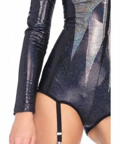 Tomfoolery Ladies Shimmer Iridescent Skull Garter Bodysuit Leg Avenue Ladiesc