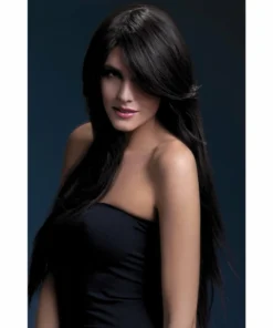 Smiffys Long Brown Fever Wig With Side Fringe-Amber Wigsc