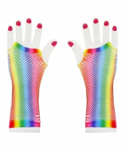 Trademart Long Rainbow Fishnet Gloves