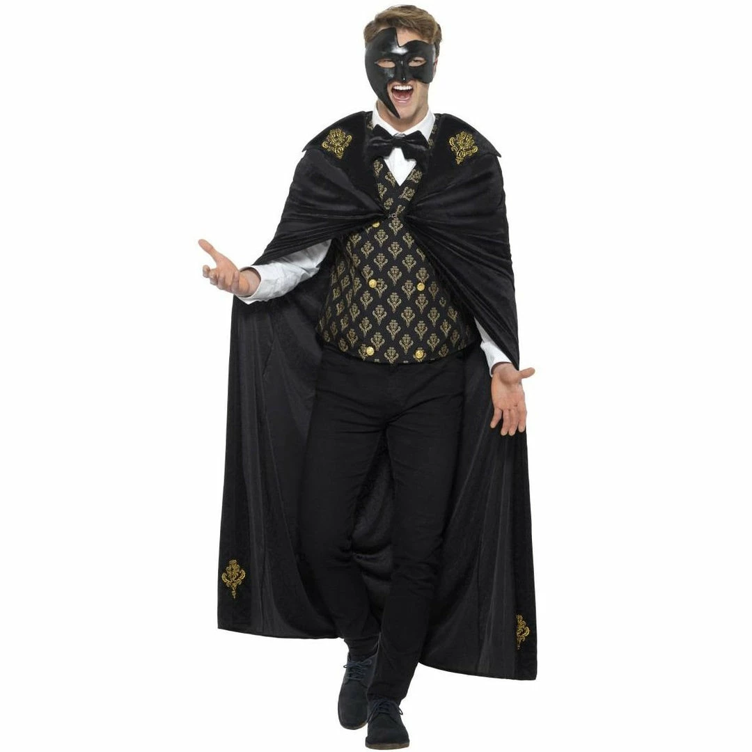 Smiffys Men's Black & Gold Phantom Halloween Costume 3 Smiffys Men's Black & Gold Phantom Halloween Costume