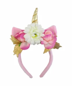 Trademart Pink Unicorn Headband With Flowers & Gold Horn
