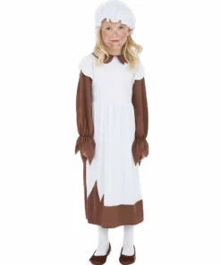Smiffys Poor Victorian Girls Costume - Brown & White Girls Costumes