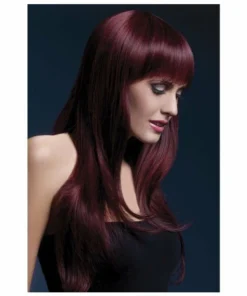 Smiffys Wigsc Long Straight Wig With Fringe In Black Cherry - Sienna