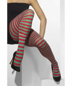 Smiffys Red And Green Striped Opaque Tights Accessoriesc