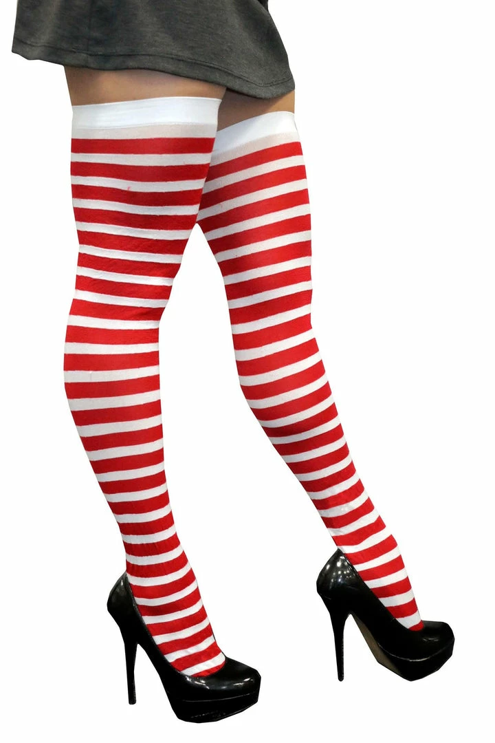 Swedia's Stripe Thigh High Stockings By Rebel Legs - Black & White, Red & White 4 Swedia's Stripe Thigh High Stockings By Rebel Legs - Black & White, Red & White