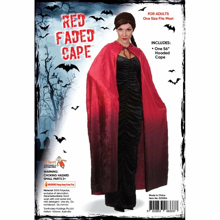 Tomfoolery Capes & Cloaks Red Faded Hooded Cape 140 Cm 3 Tomfoolery Capes & Cloaks Red Faded Hooded Cape 140 Cm